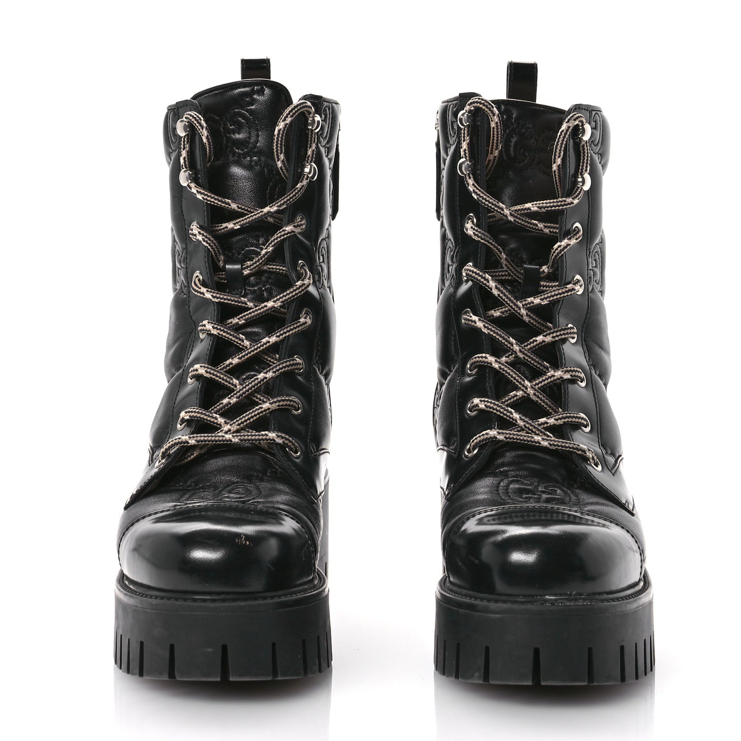 Cordovan Lux Nappa GG Matelasse Lace Up 60mm Combat Boots 38.5 Black