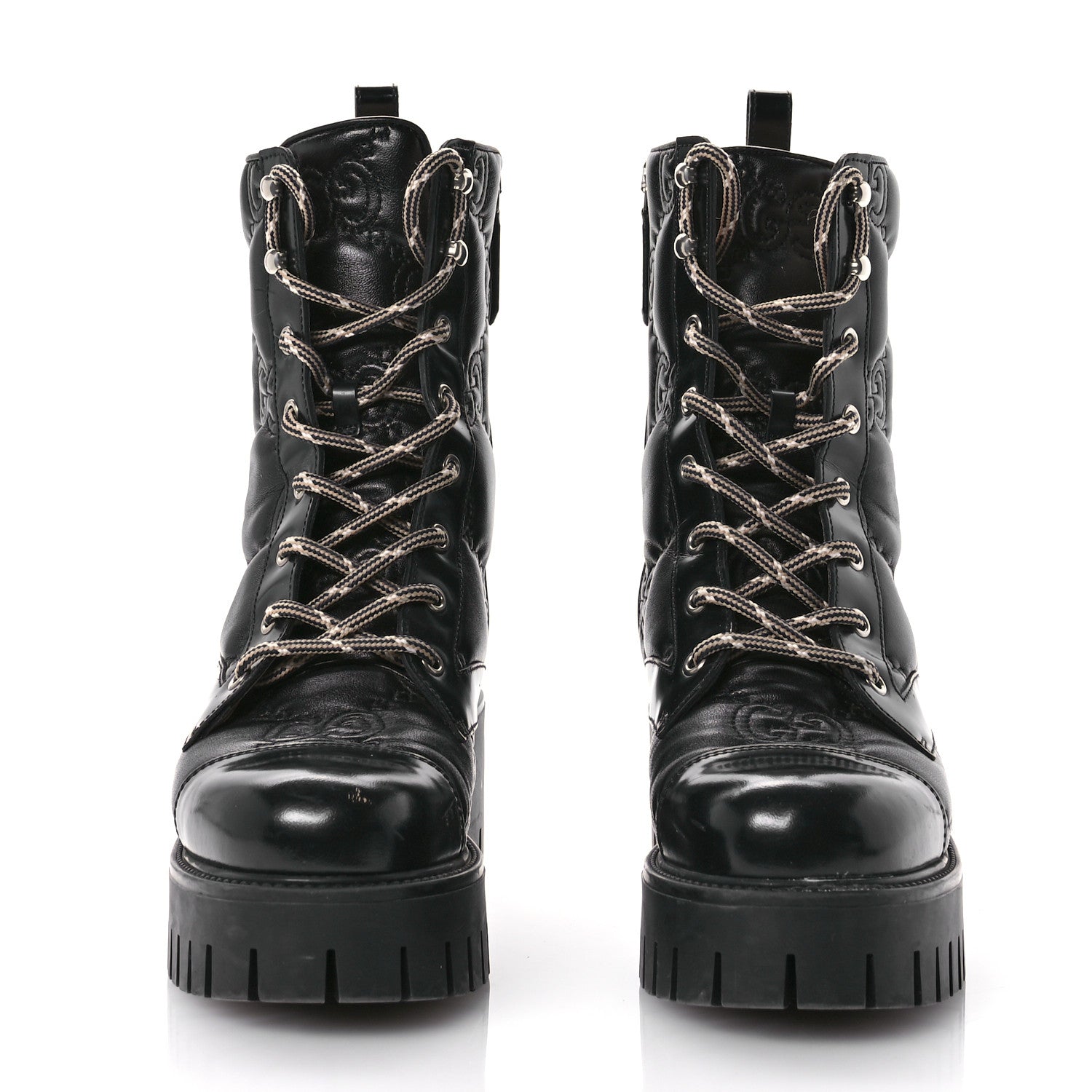 Gucci Cordovan Lux Nappa GG Matelasse Lace Up 60mm Combat Boots 38.5 Black 2 of 10