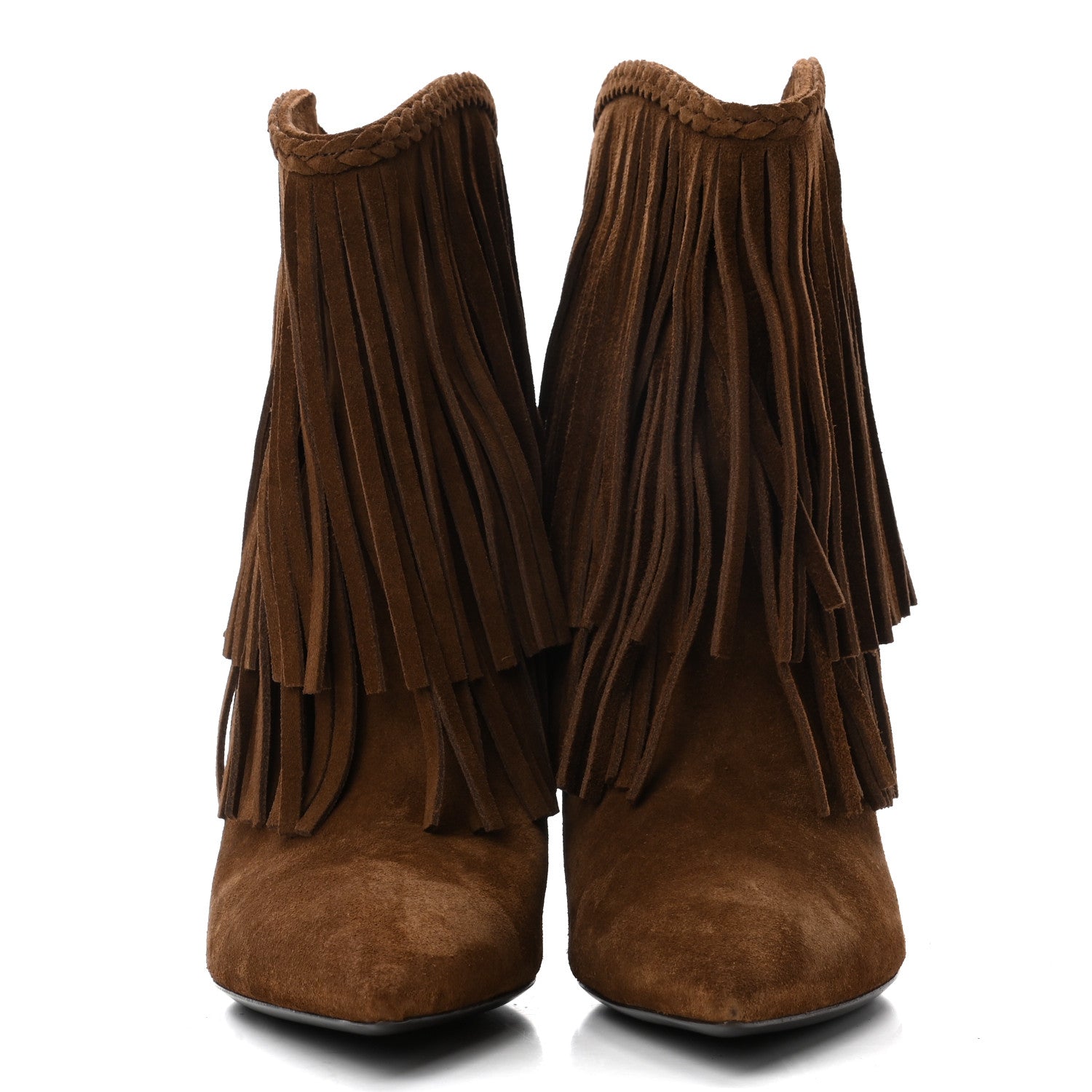 Saint Laurent Suede Fringe Charlotte Ankle Boots 39 Tan 2 of 8