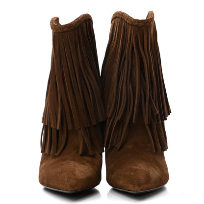 Saint Laurent Suede Fringe Charlotte Ankle Boots 39 Tan 2 of 8
