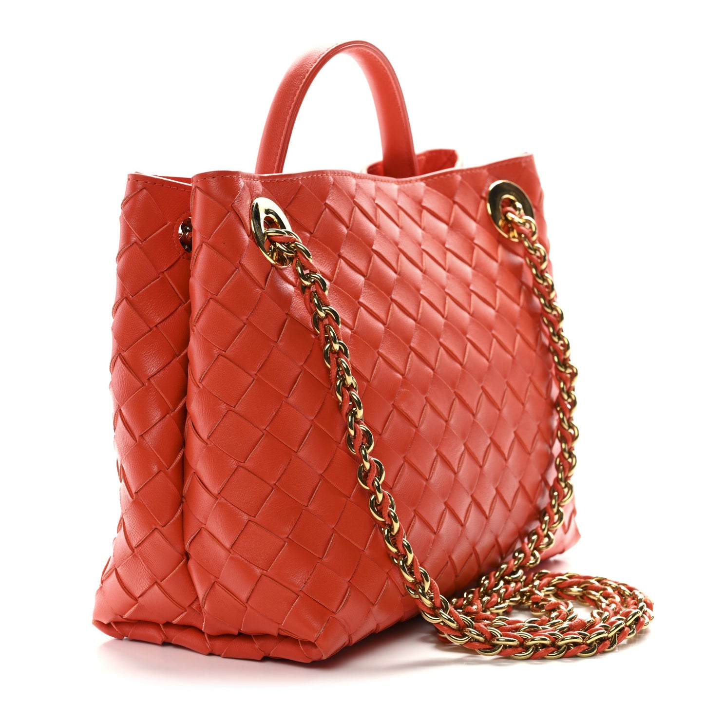 Nappa Intrecciato Small Andiamo With Chain Shoulder Bag Orange