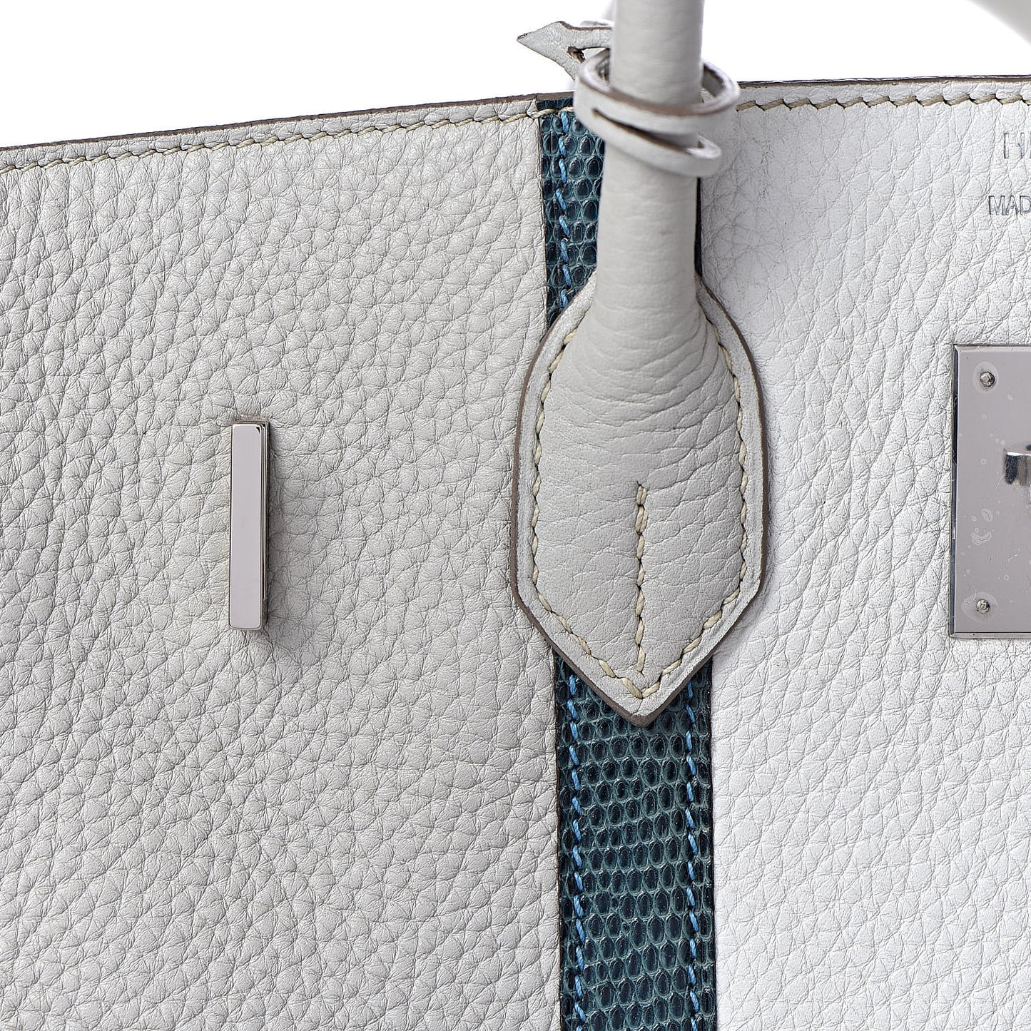 Taurillon Clemence Lizard Club Birkin 35 Gris Perle White Mykonos