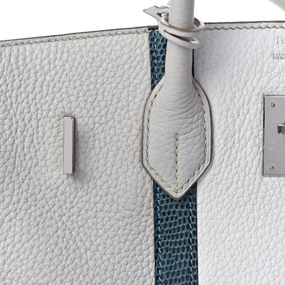 Hermes Taurillon Clemence Lizard Club Birkin 35 Gris Perle White Mykonos 27 of 39