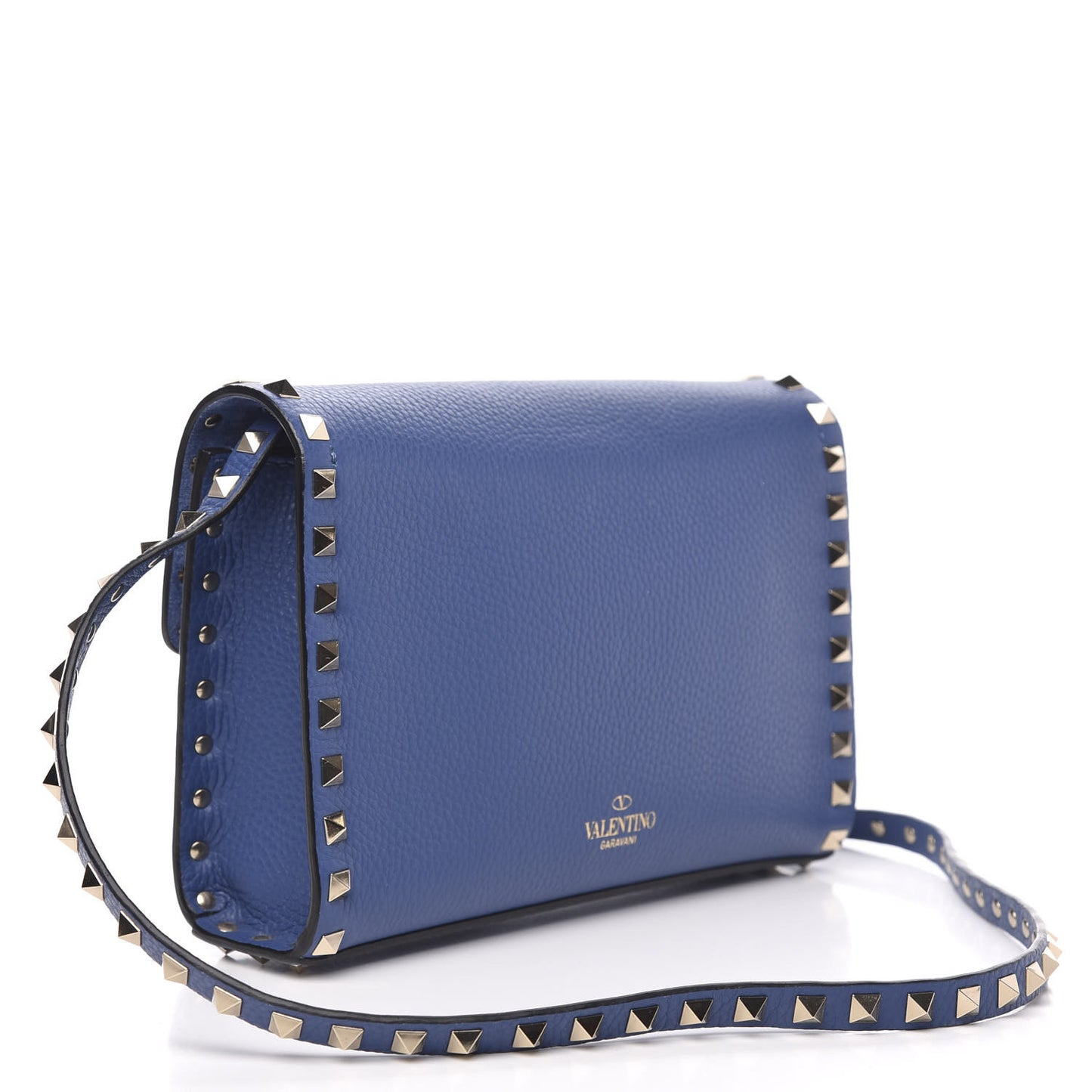 Pebbled Calfskin Medium Rockstud Flip Lock Crossbody Bag Baltique