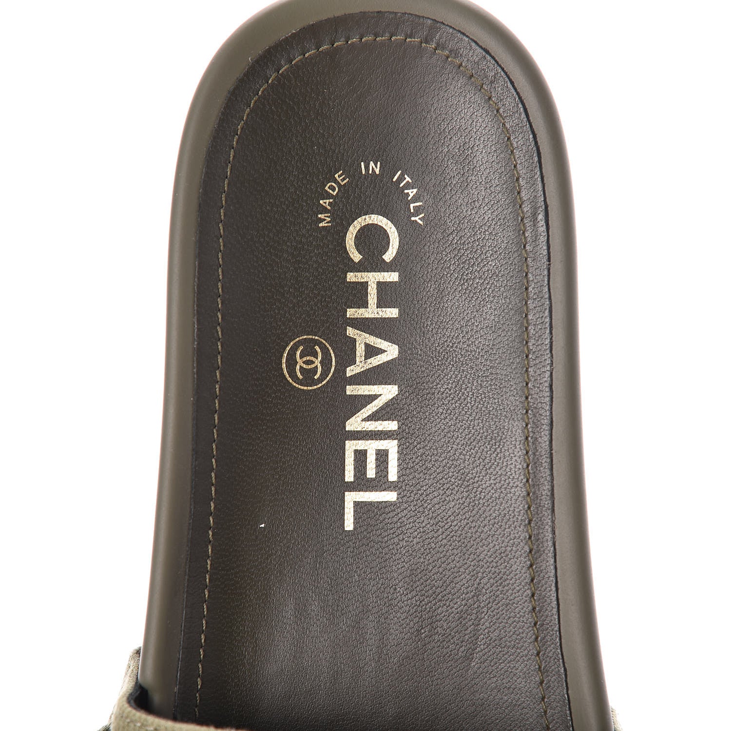 Chanel Canvas Chain Flat Sandals 37 Khaki 5 of 9