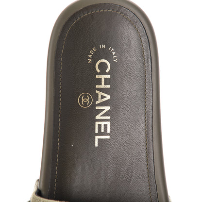 Chanel Canvas Chain Flat Sandals 37 Khaki 5 of 9