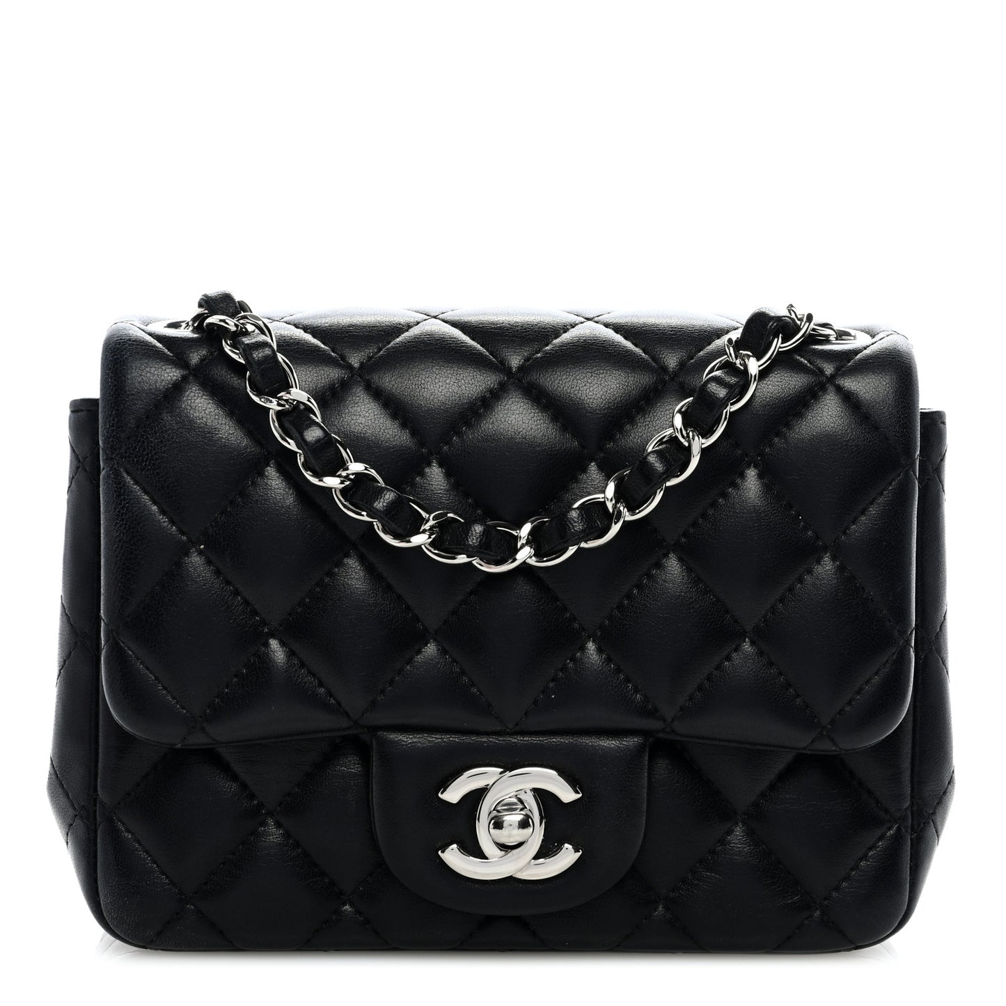 Lambskin Quilted Mini Square Flap Black