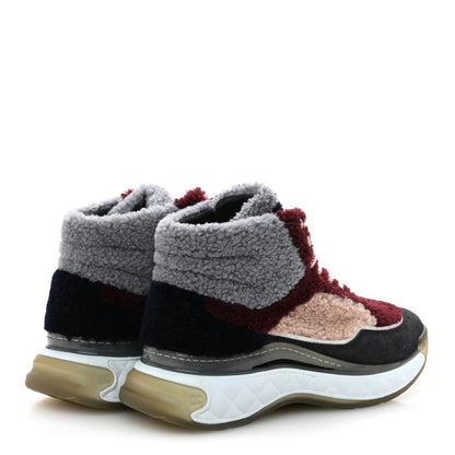 Chanel Shearling Lambskin Suede CC High Top Sneakers 36.5 Grey Pink Burgundy 5 of 8