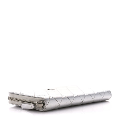 Chanel Metallic Lambskin Quilted Large Gusset Zip Around Wallet Silver 4 of 11