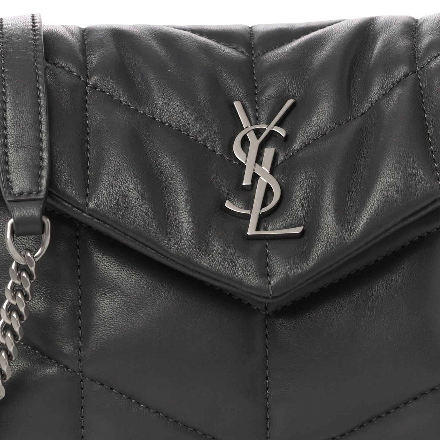 Saint Laurent Lambskin Quilted Toy Loulou Puffer Monogram Chain Satchel Storm 8 of 10
