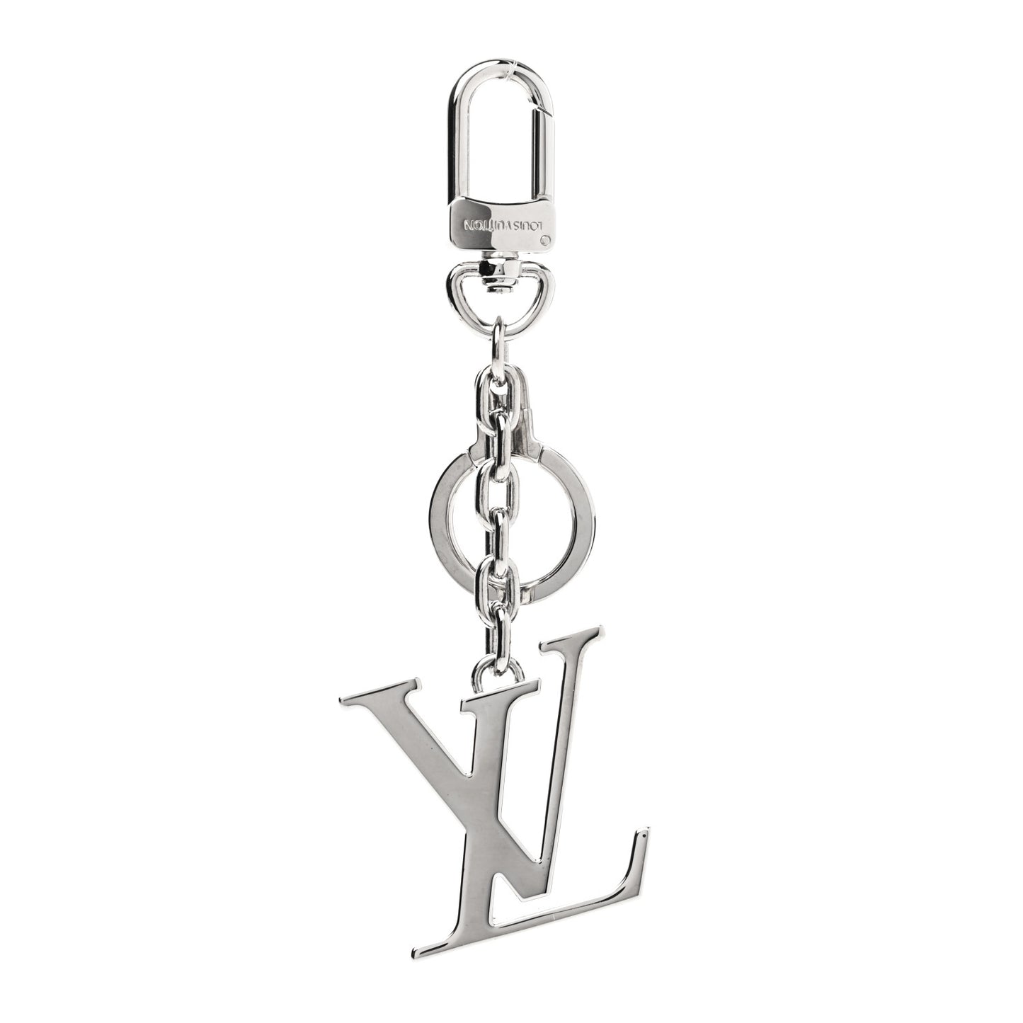 Metal Palladiium Finish LV Initiales Bag Charm Key Holder Silver