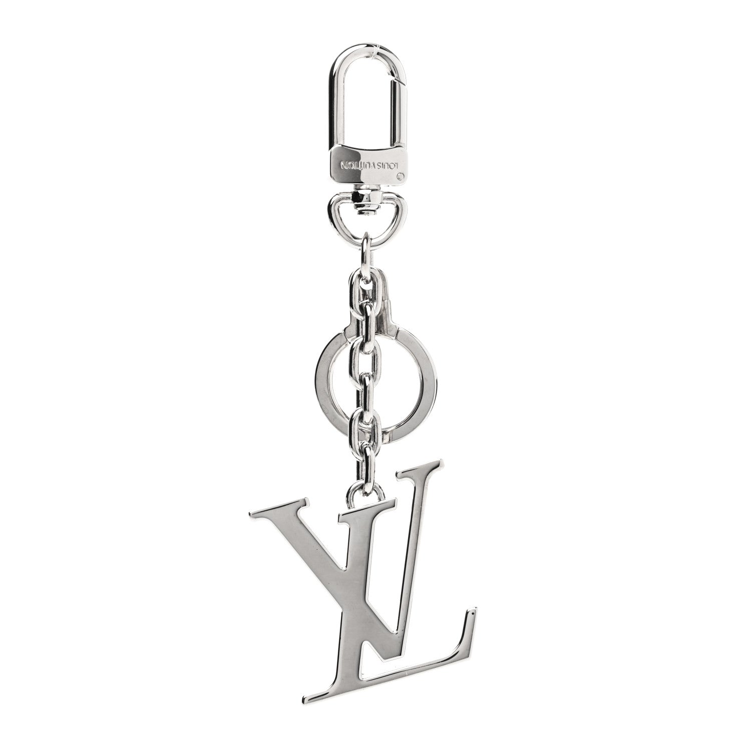 Louis Vuitton Metal Palladiium Finish LV Initiales Bag Charm Key Holder Silver 1 of 4