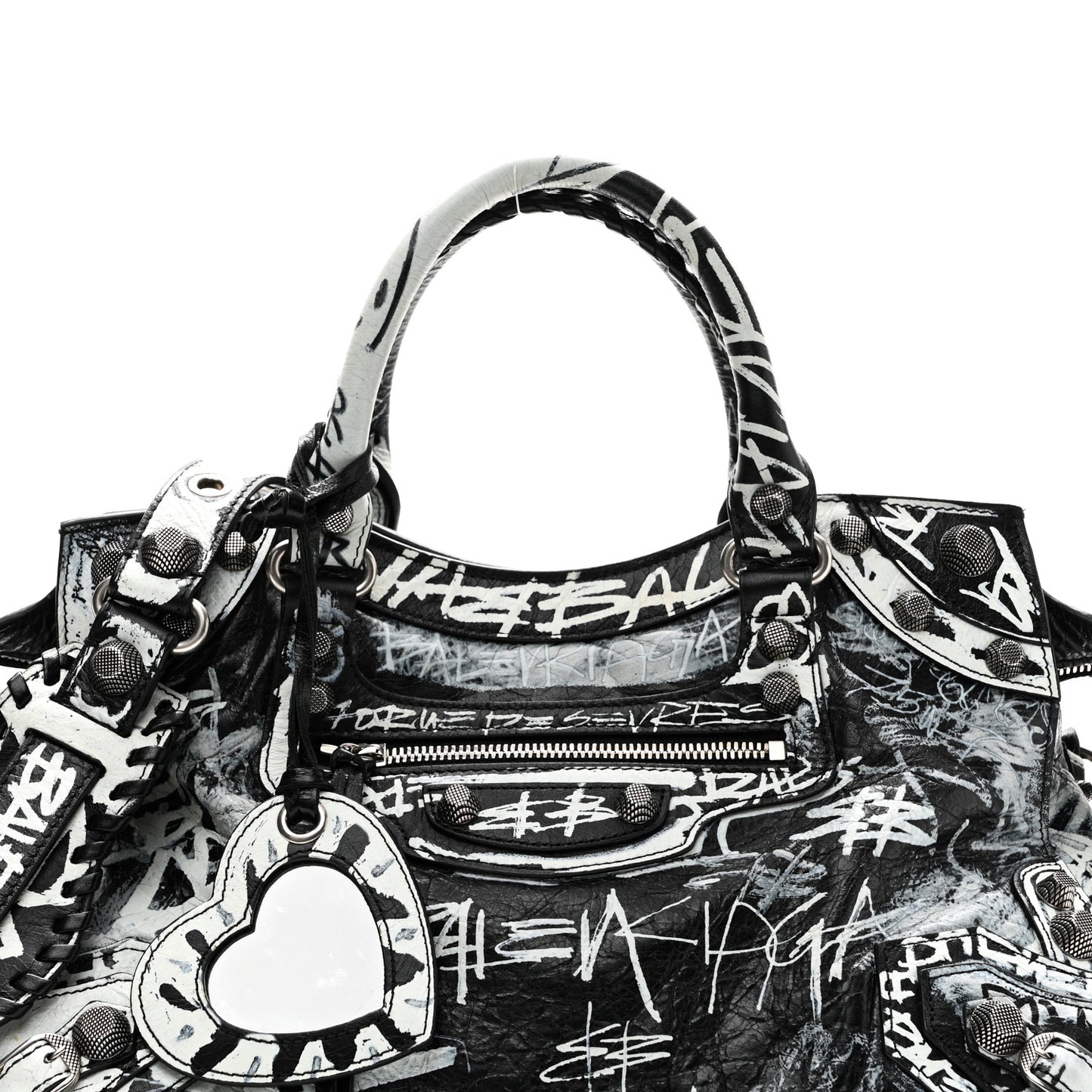 Agneau Arena Graffiti Neo Cagole City Handbag Black White