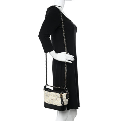 Chanel Tweed Calfskin Quilted Small Gabrielle Hobo Ivory Black 2 of 10