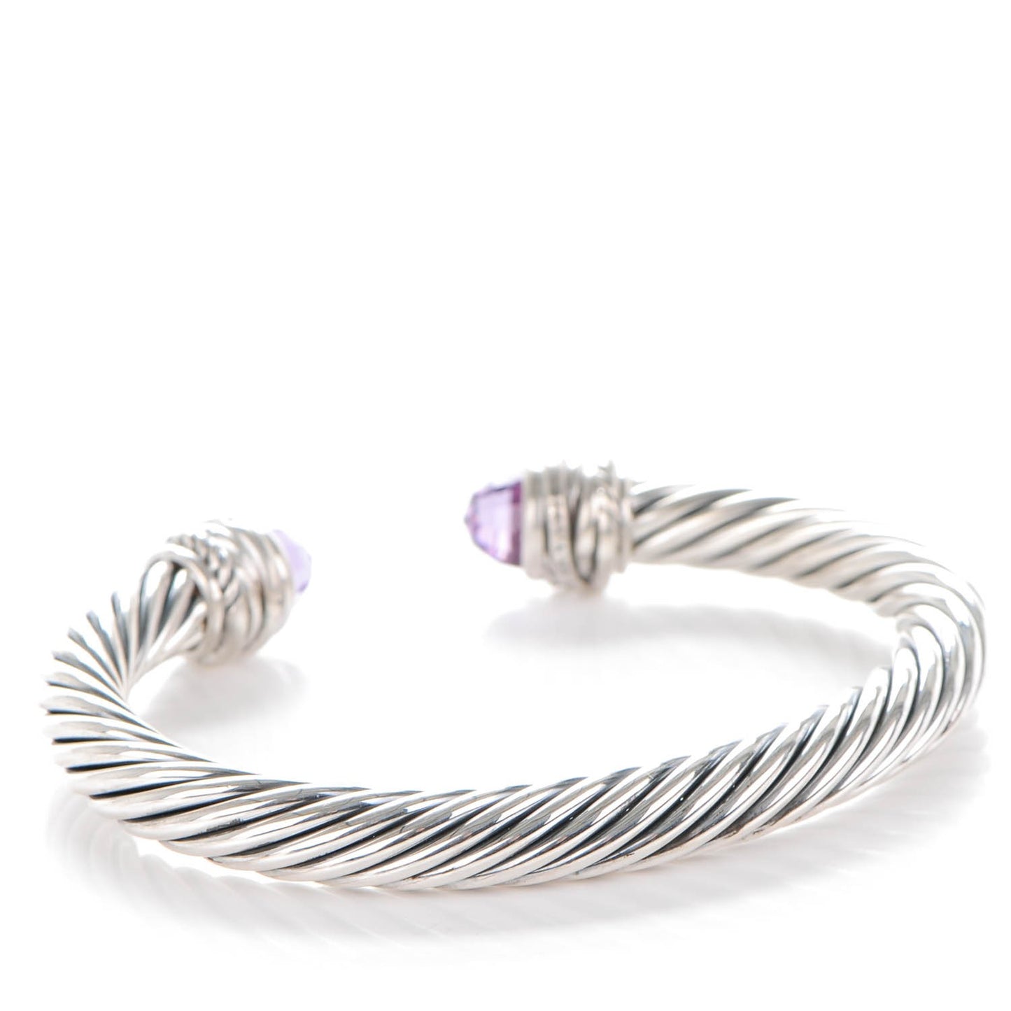 Sterling Silver Pave Diamond Amethyst 7mm Cable Classics Bracelet