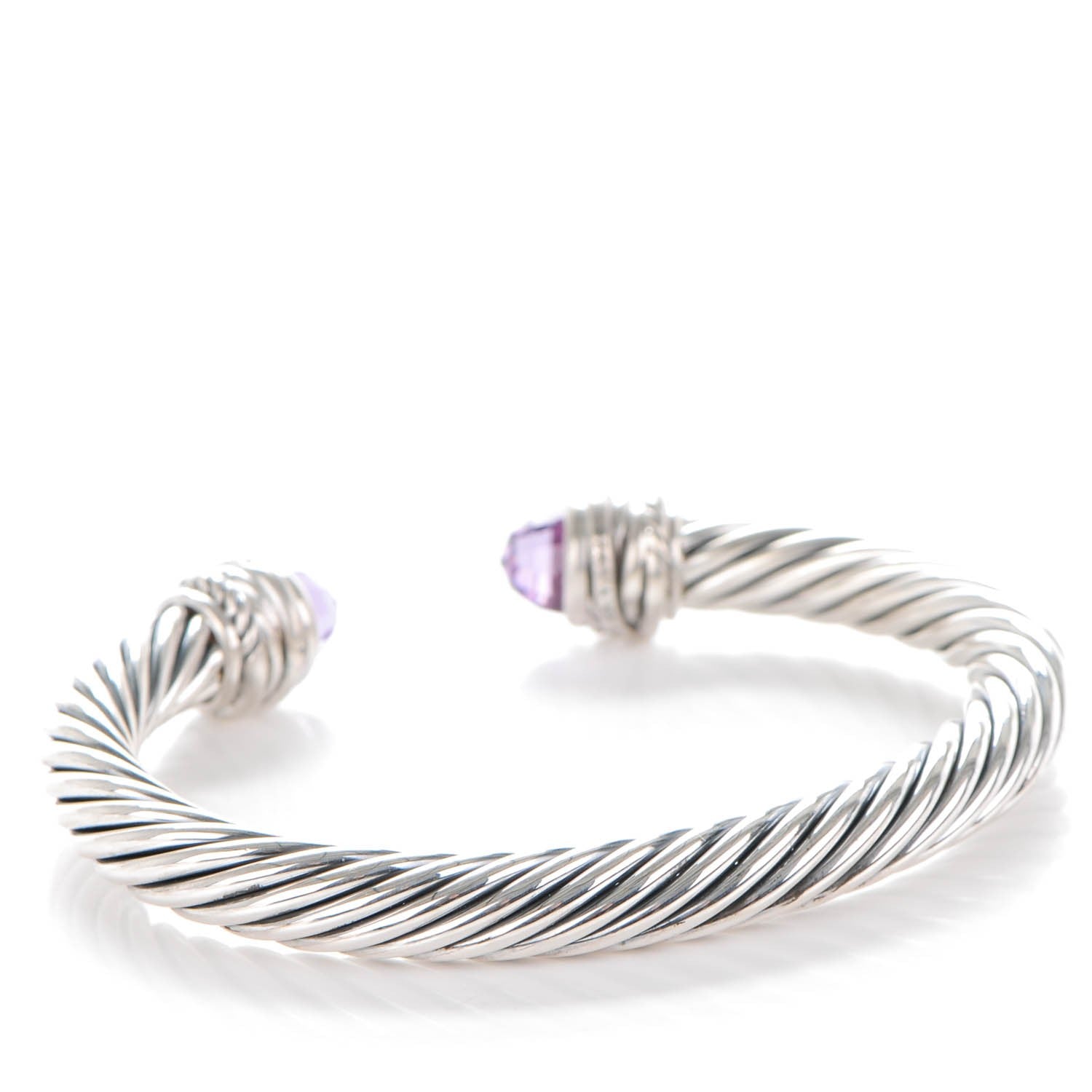 David Yurman Sterling Silver Pave Diamond Amethyst 7mm Cable Classics Bracelet 4 of 6