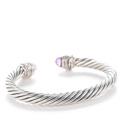 David Yurman Sterling Silver Pave Diamond Amethyst 7mm Cable Classics Bracelet 4 of 6