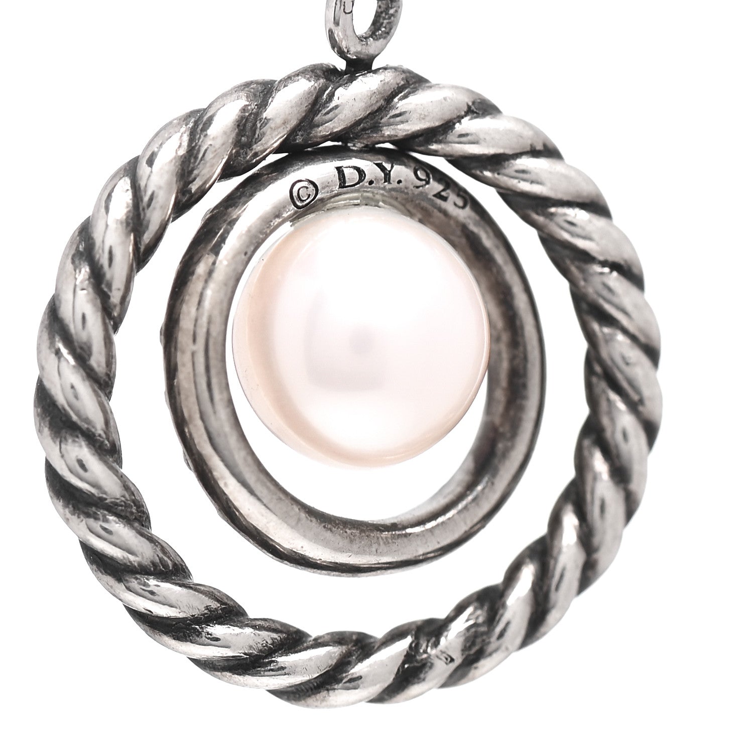 David Yurman Sterling Silver Diamond Pearl Mobile Circle Earrings 4 of 4