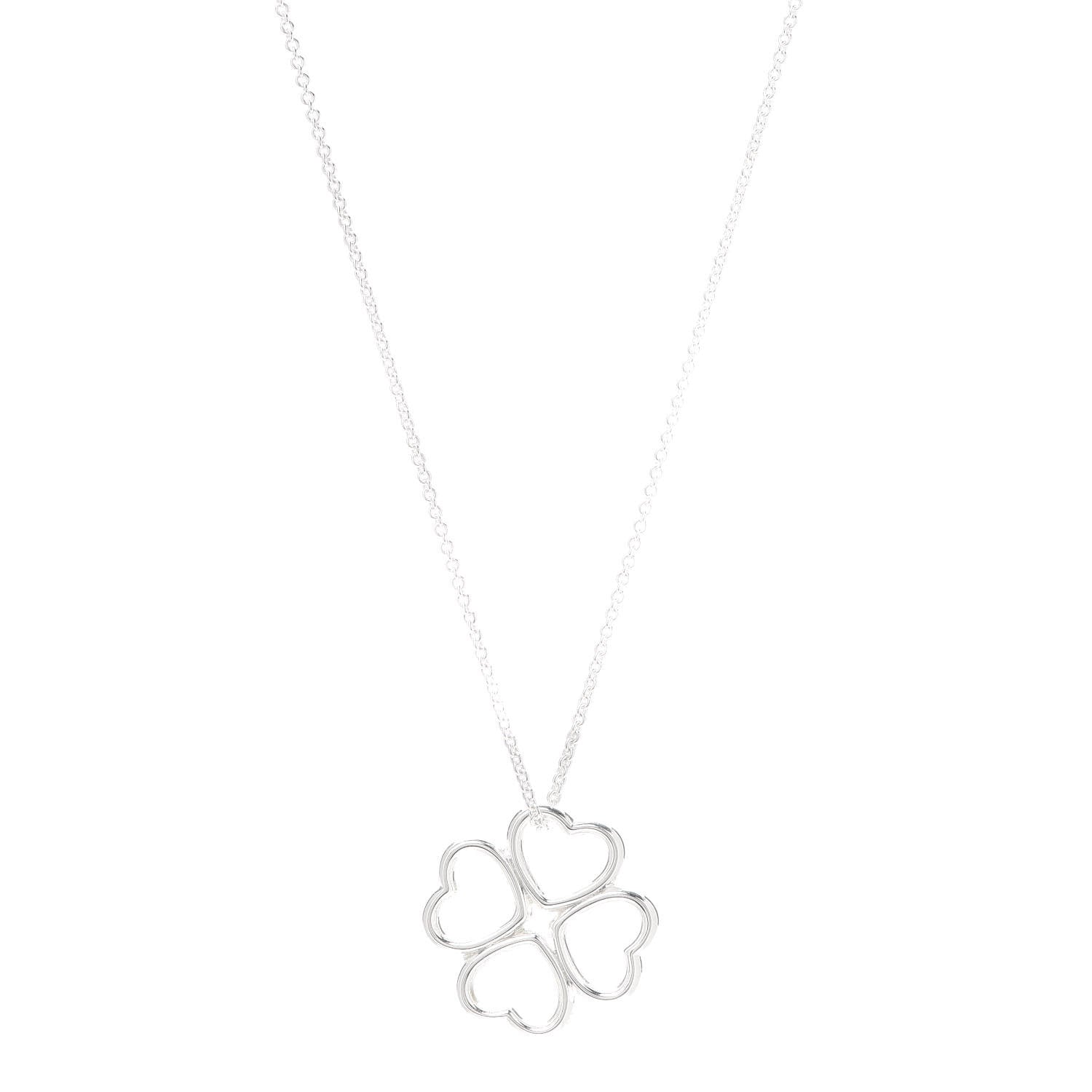 Tiffany Sterling Silver Four Hearts Clover Pendant Necklace 1 of 5