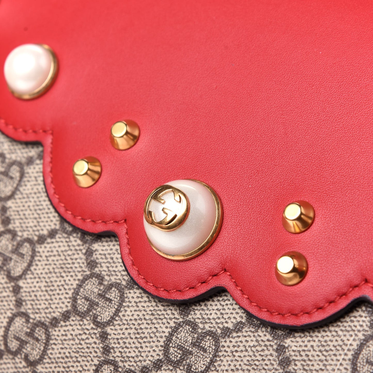 GG Supreme Monogram Mini Peony Pearly Clutch Red