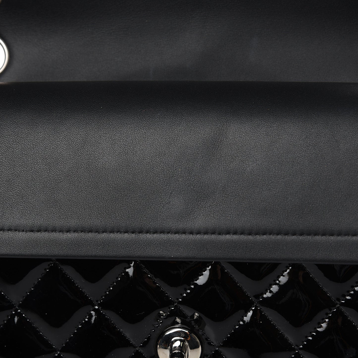 Patent Quilted Medium Double Flap Black
