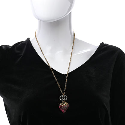 Gucci Crystal Embellished Strawberry Necklace Red Aged Gold 2 of 7