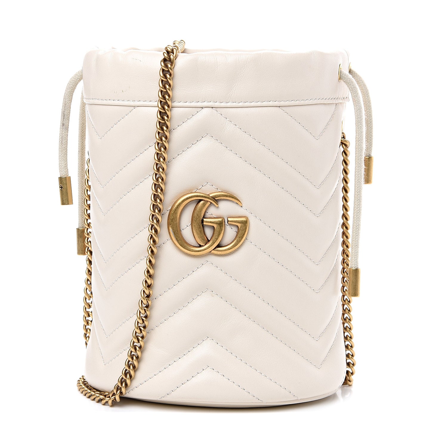 Calfskin Matelasse Mini GG Marmont 2.0 Bucket Bag White