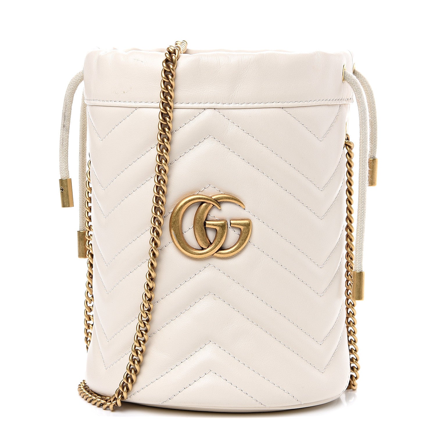 Gucci Calfskin Matelasse Mini GG Marmont 2.0 Bucket Bag White 1 of 11