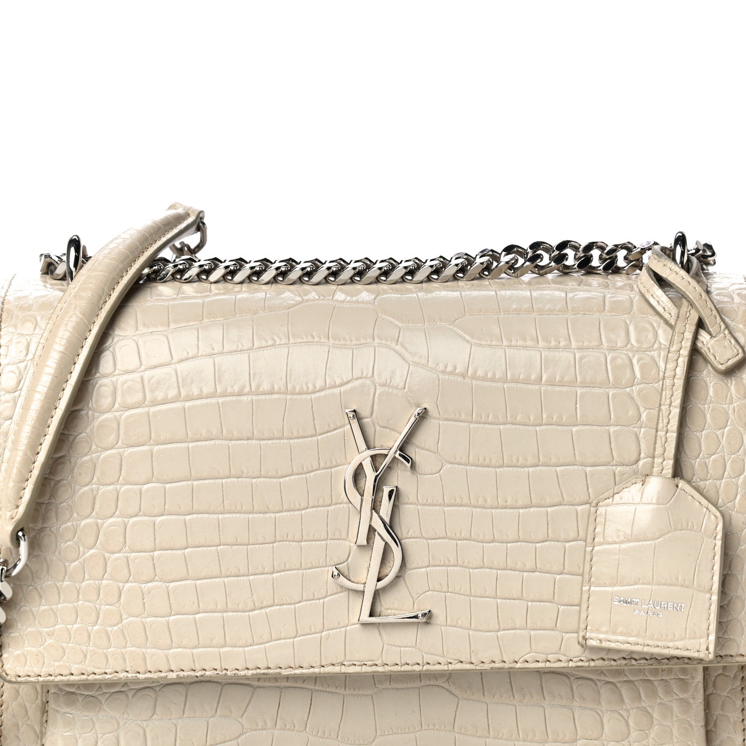 Saint Laurent Calfskin Crocodile Embossed Medium Monogram Sunset Blanc Vintage 8 of 16