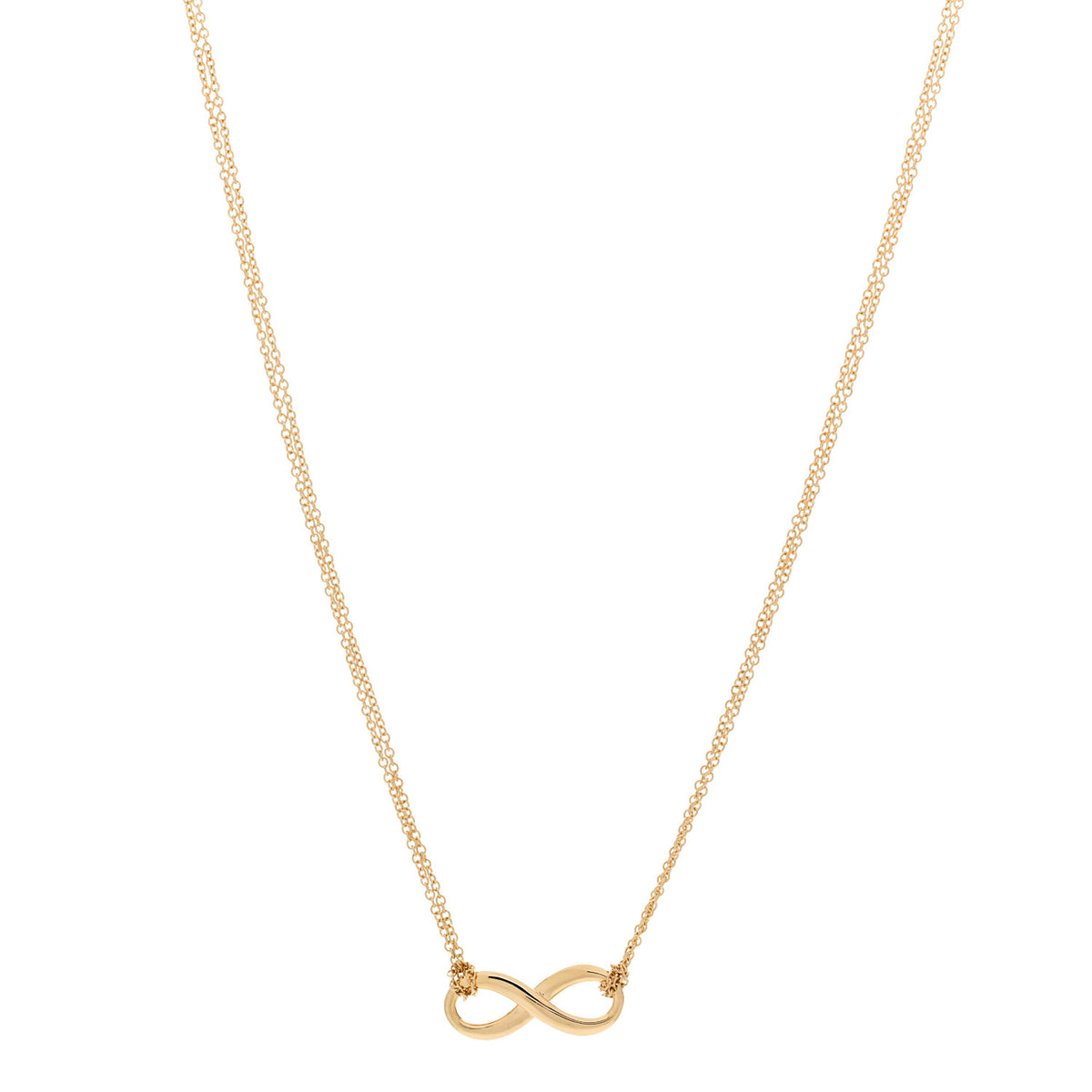 Tiffany 18K Yellow Gold Infinity Double Chain Pendant Necklace 1 of 6