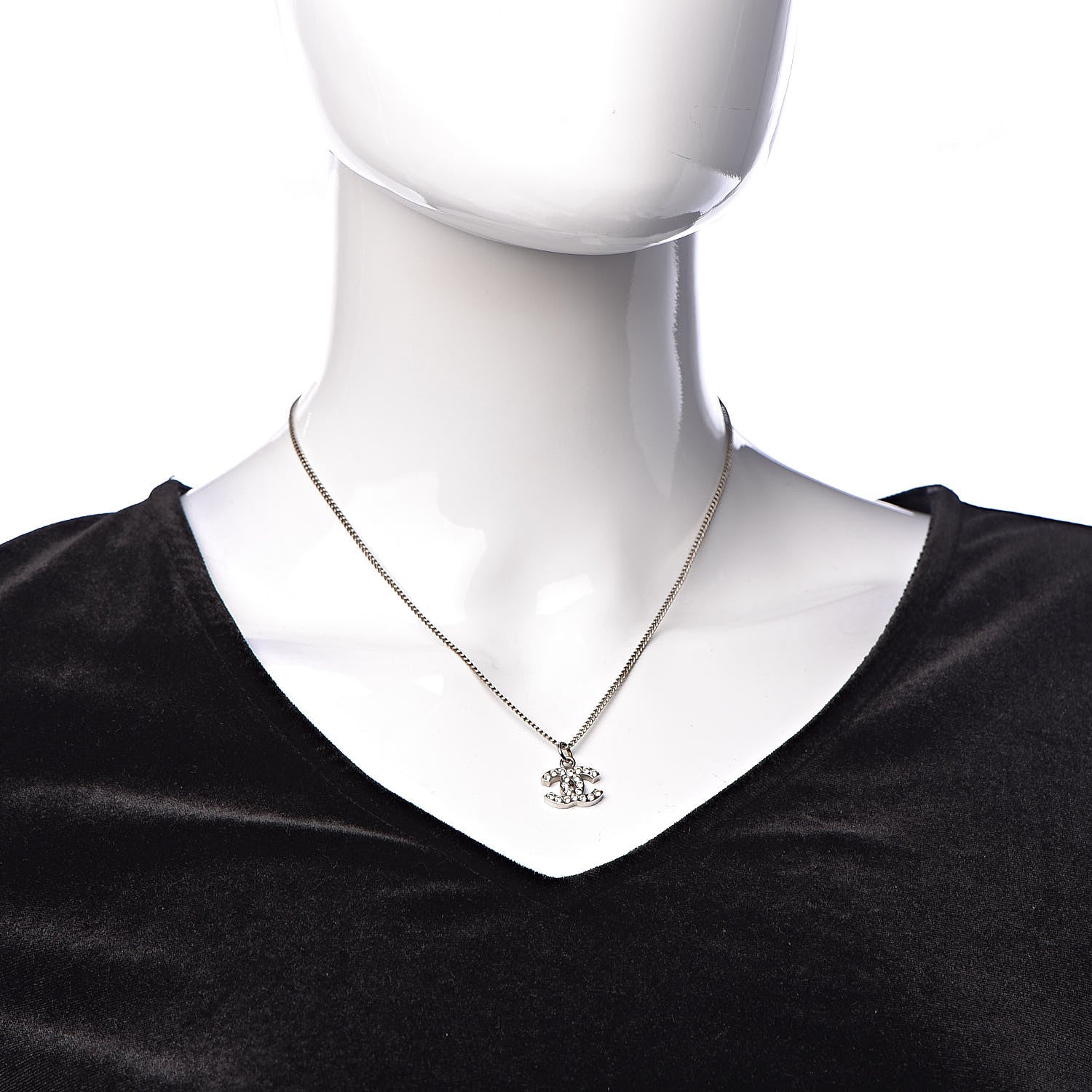 Chanel Crystal Timeless CC Necklace Silver 2 of 6