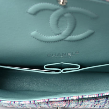 Chanel Tweed Quilted Medium Double Flap Blue White Pink Green 4 of 7