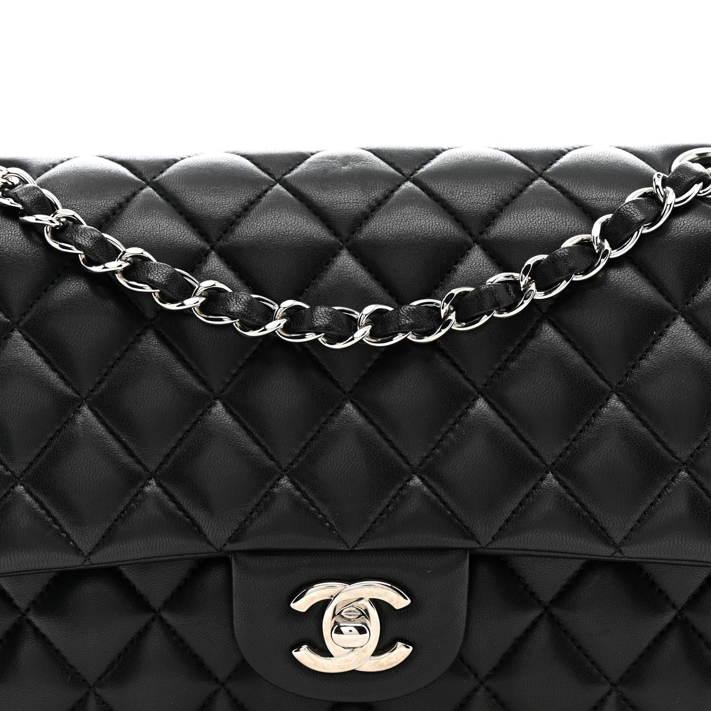 Lambskin Quilted Medium Double Flap Black