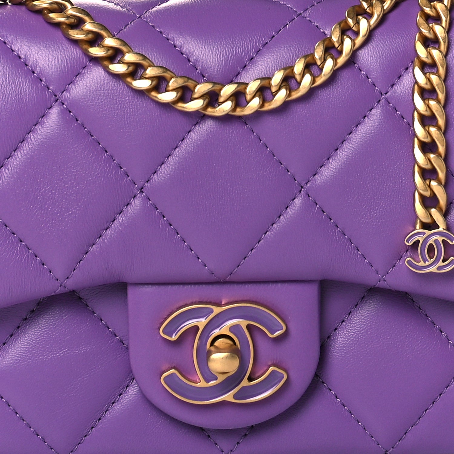 Chanel Lambskin Enamel Quilted Mini Pending CC Square Flap Purple 7 of 10