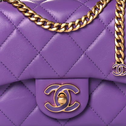 Chanel Lambskin Enamel Quilted Mini Pending CC Square Flap Purple 7 of 10
