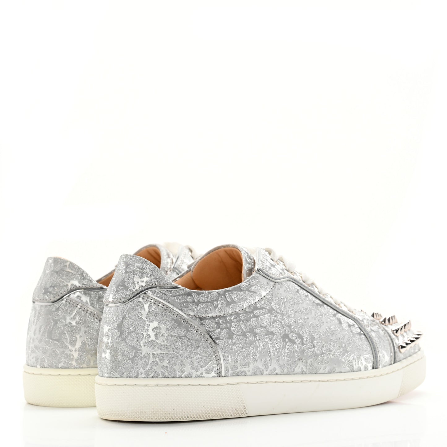 Glitter Metallic Calfskin Spikes Vieira 2 Flat Sneakers 37.5 Silver