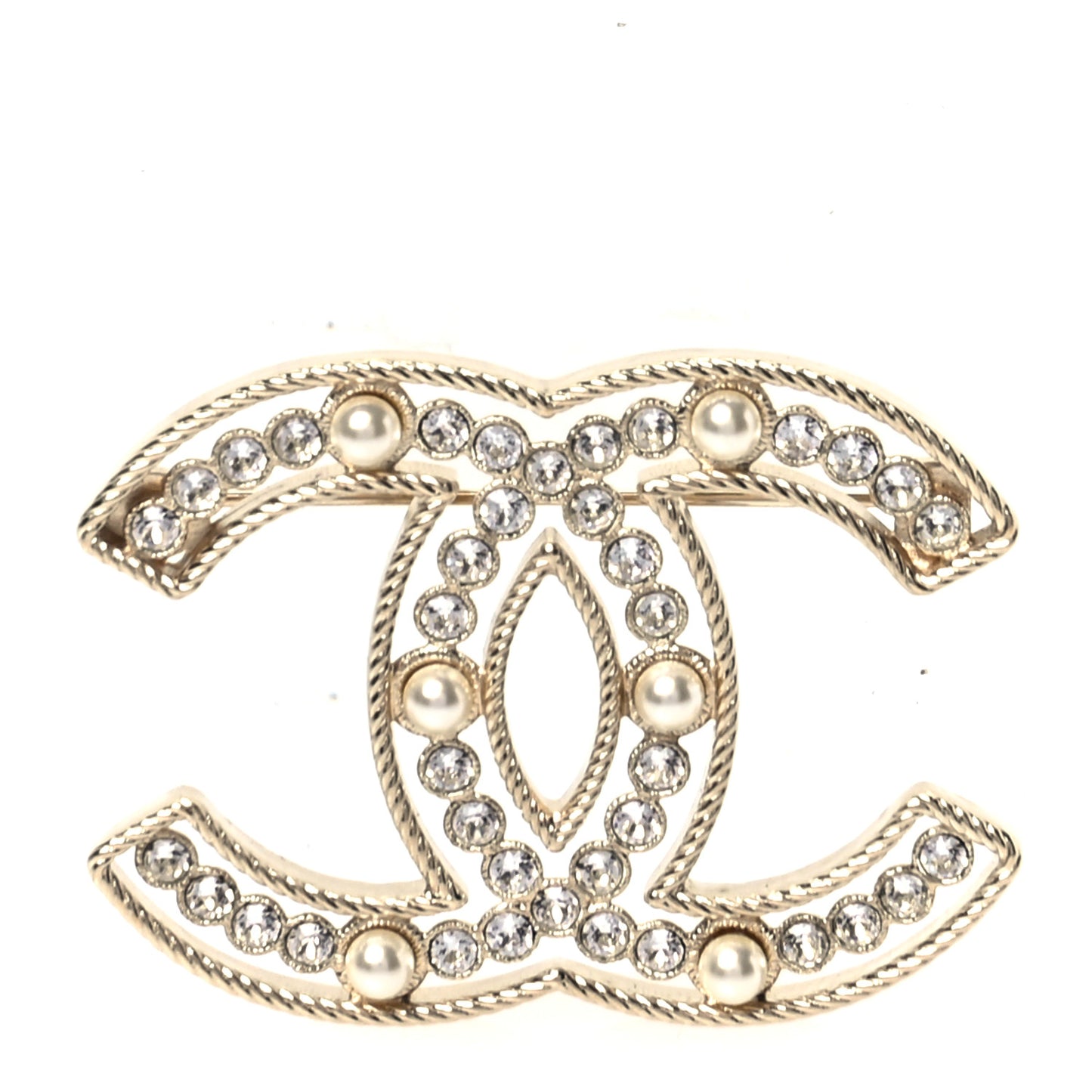 Pearl Crystal Sparkling Pearls CC Brooch Gold