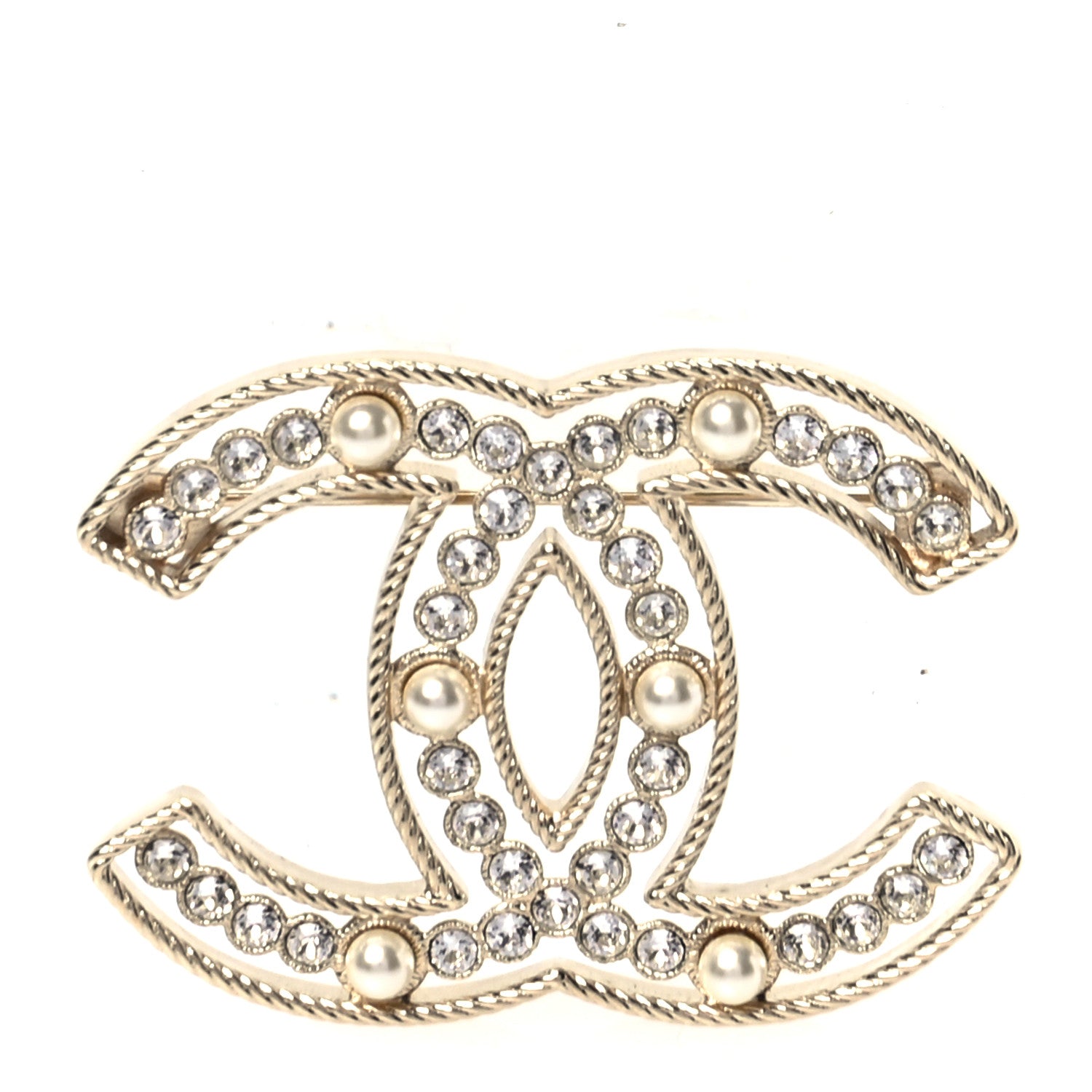 Chanel Pearl Crystal Sparkling Pearls CC Brooch Gold 1 of 3