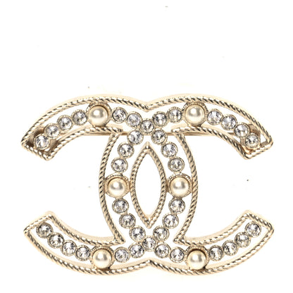 Chanel Pearl Crystal Sparkling Pearls CC Brooch Gold 1 of 3
