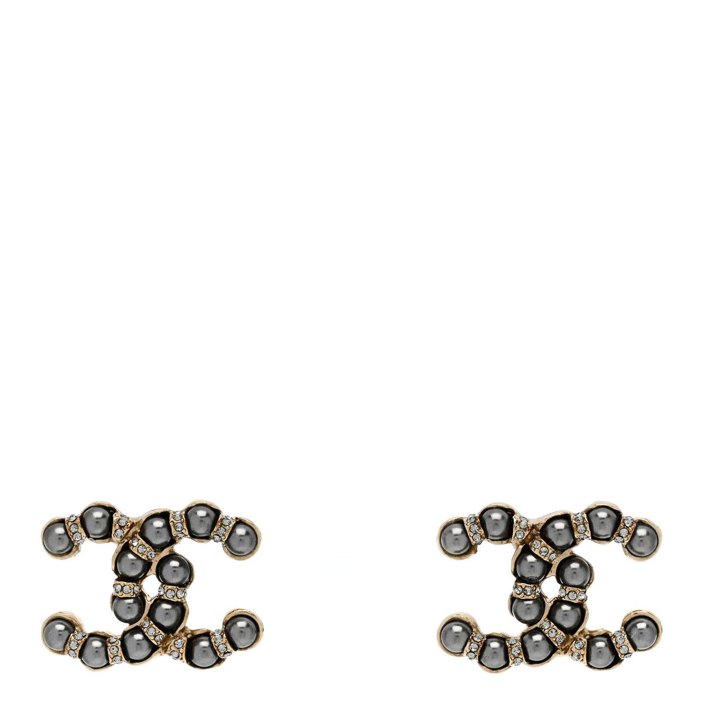 Pearl Crystal Nefertiti CC Earrings Gold Dark Grey