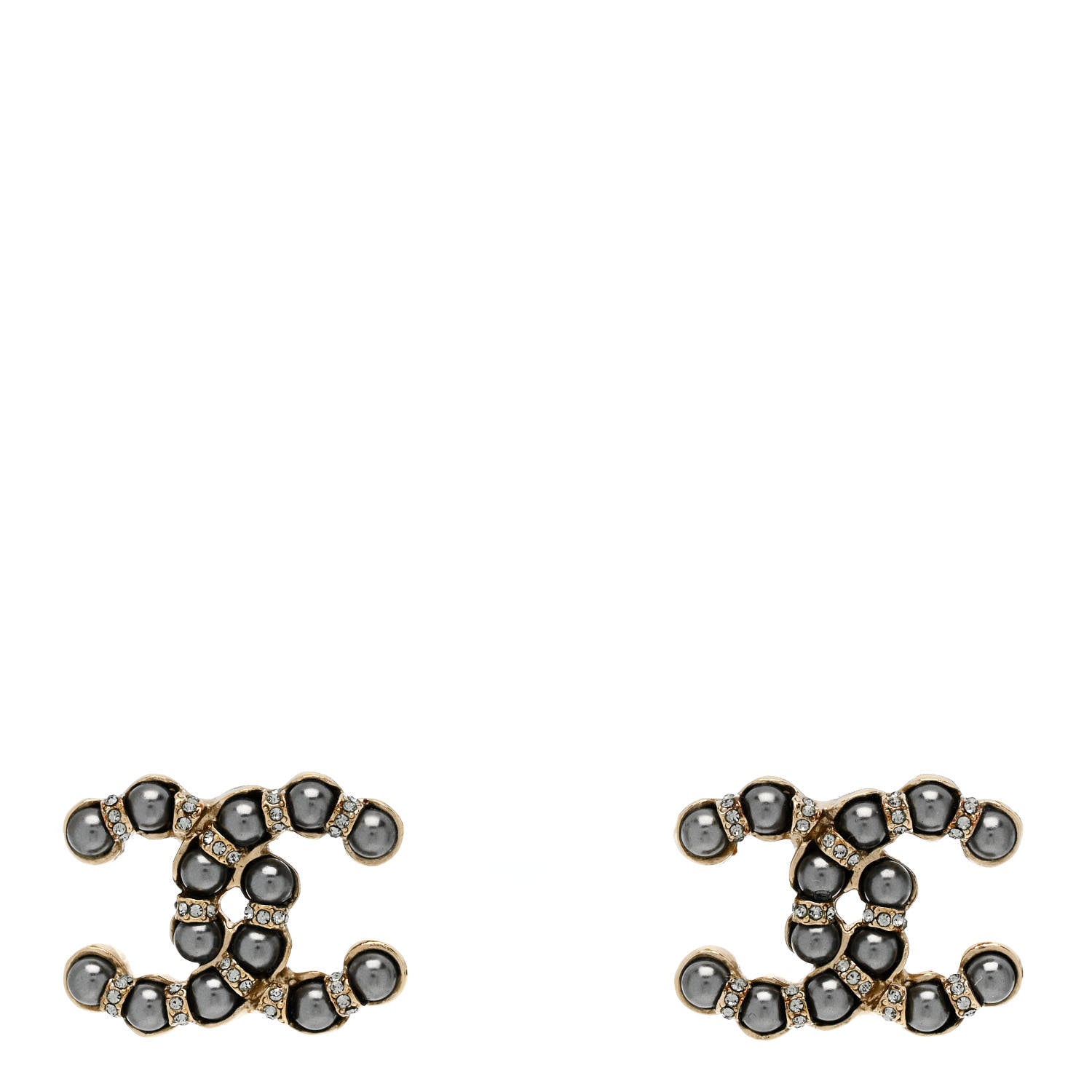 Chanel Pearl Crystal Nefertiti CC Earrings Gold Dark Grey 1 of 5