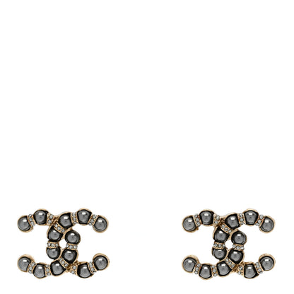 Chanel Pearl Crystal Nefertiti CC Earrings Gold Dark Grey 1 of 5