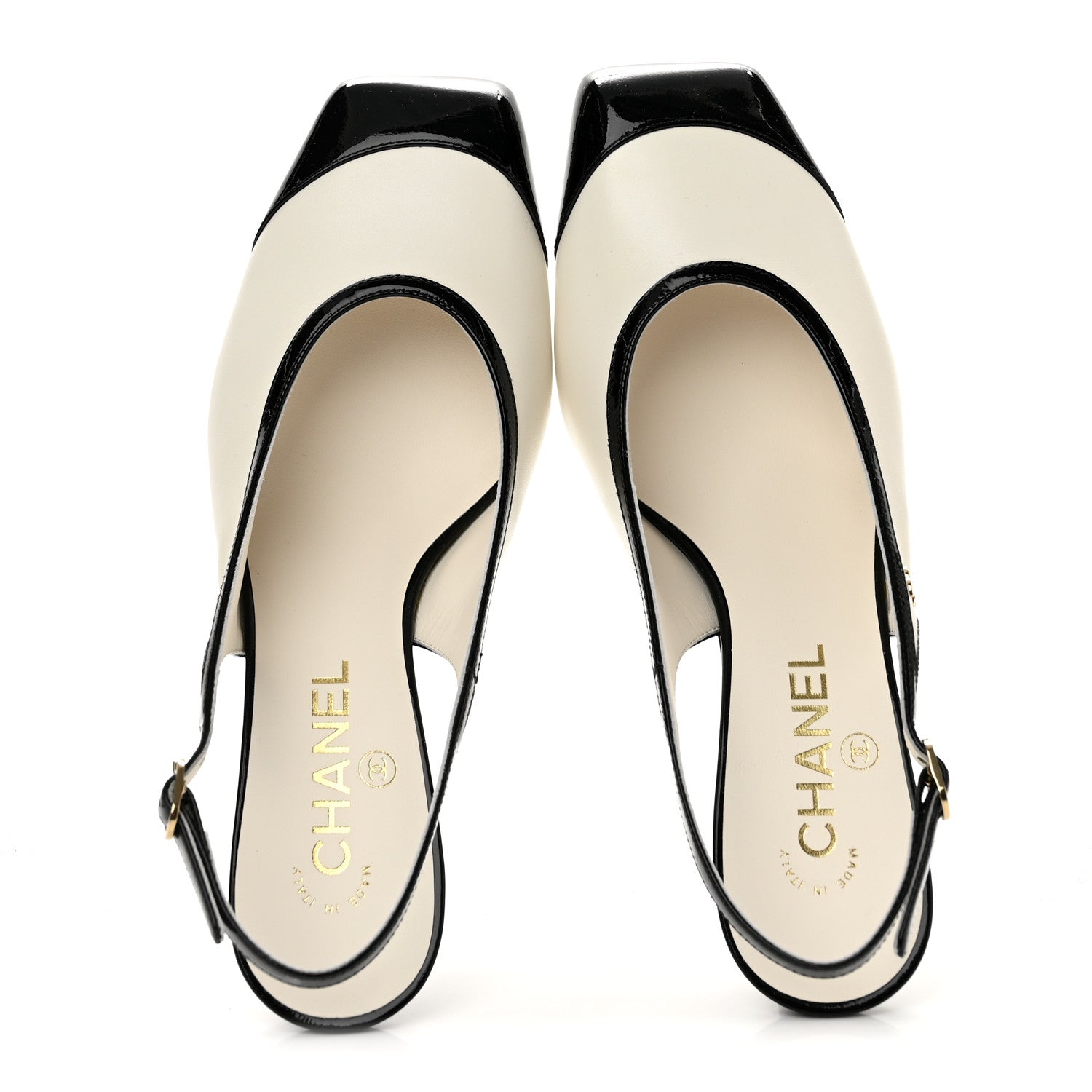 Chanel Lambskin Patent Calfskin Cap Toe CC Slingback Pumps 38.5 White Black 2 of 10