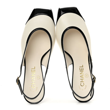 Chanel Lambskin Patent Calfskin Cap Toe CC Slingback Pumps 38.5 White Black 2 of 10