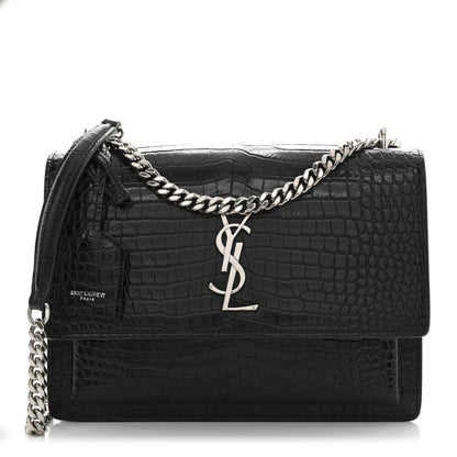 Saint Laurent Calfskin Crocodile Embossed Medium Monogram Sunset Black 1 of 14