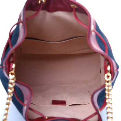 Gucci Suede Calfskin Web Medium Rajah Bucket Bag New Blue Romantic Cherry 5 of 13
