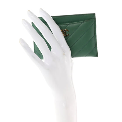 Chanel Lambskin Chevron Quilted Card Holder Green 2 of 9
