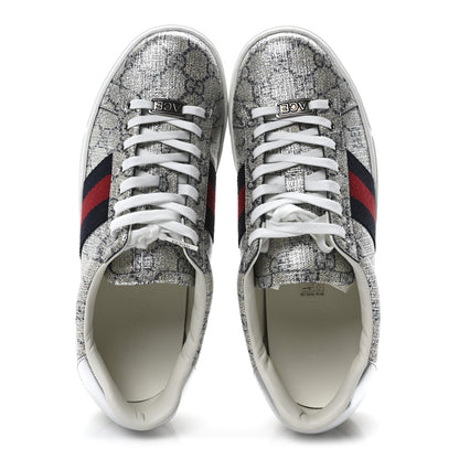 Gucci GG Supreme Monogram Metal Web Mens Ace Sneakers 7.5 Beige Blue Silver 2 of 11