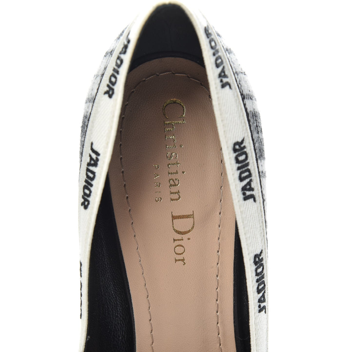Canvas Ribbon Tartan Print Embroidered J'Adior 100mm Pumps 38.5 Black Off White