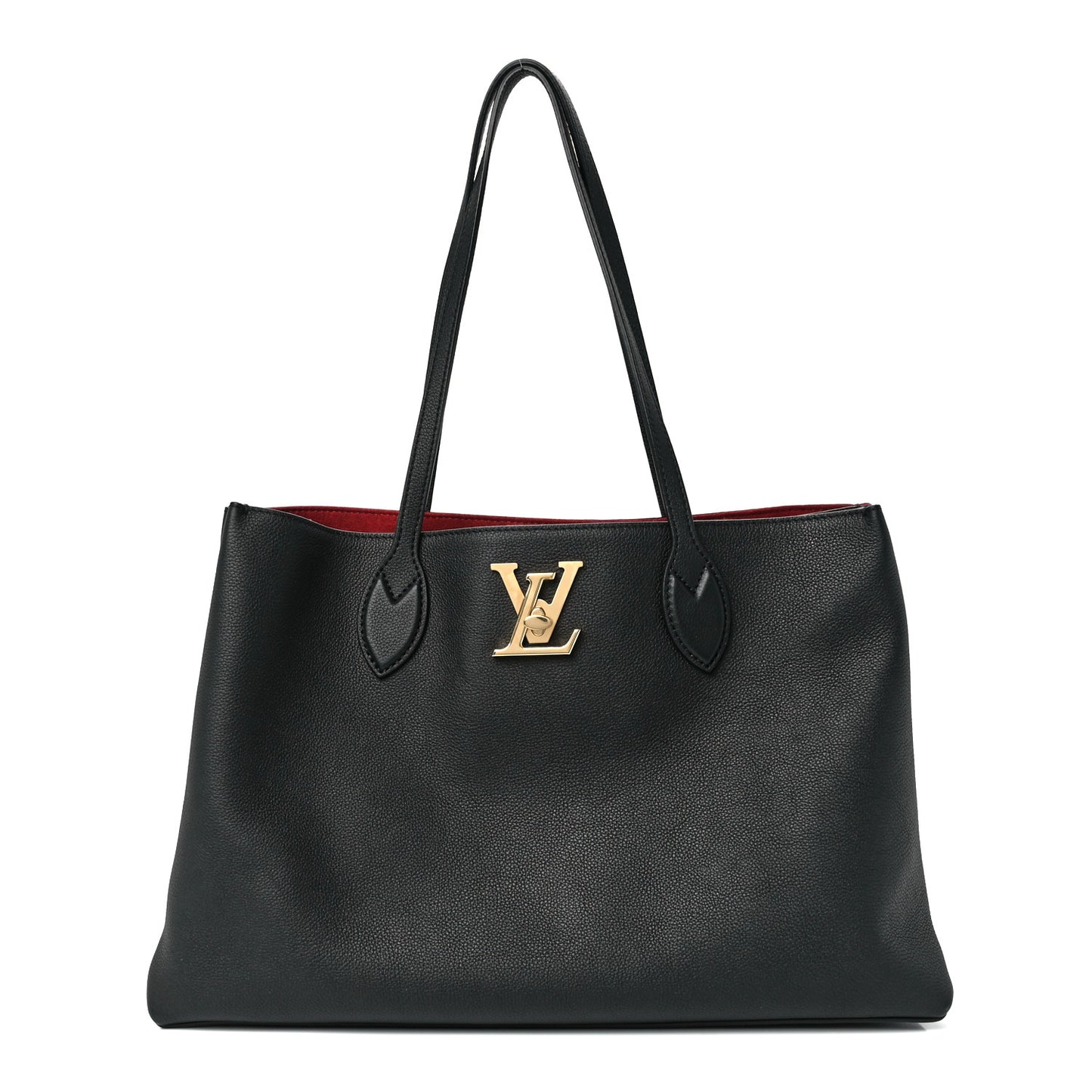 Grained Calfskin Lockme Shopper Black